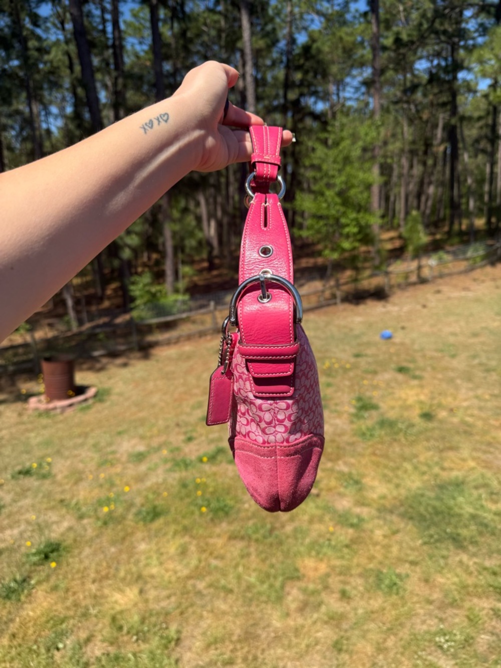 Coach Pink Signature Suede Hobo - Picture 4 of 7